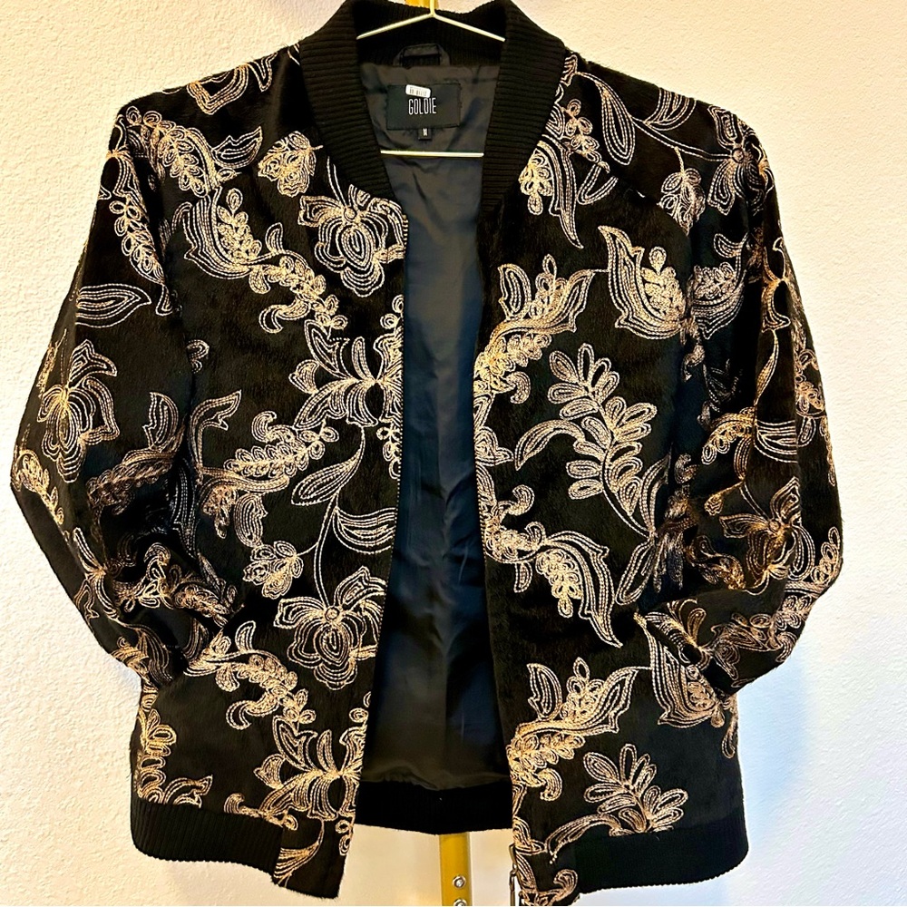 GOLDIE Black and Gold Embroidered Women's Jacket